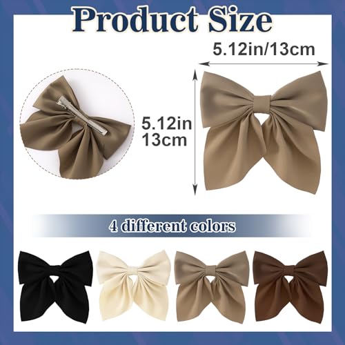 4 Piezas de Lazos para el Cabello para Mujeres, Clips de Pelo con Cinta de Satén, Accesorios de Peluquería para Bodas y Navidad (Negro, Blanco, Marrón oscuro, Marrón claro) miniatura 2