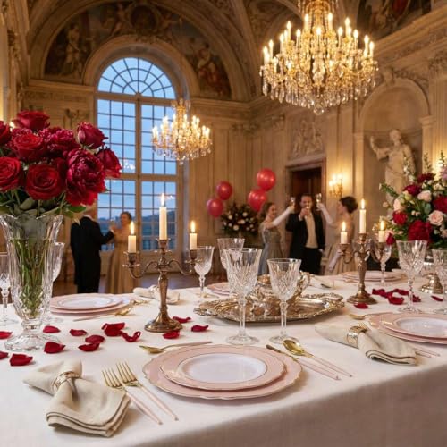 I00000 144Pcs Pink Plastic Silverware, Gold Disposable Flatware with Pink Handle, Gold Plastic Cutlery Set Includes: 48 Forks, 48 Knives and 48 Spoons Perfect for Party & Wedding by I00000 - Image 7