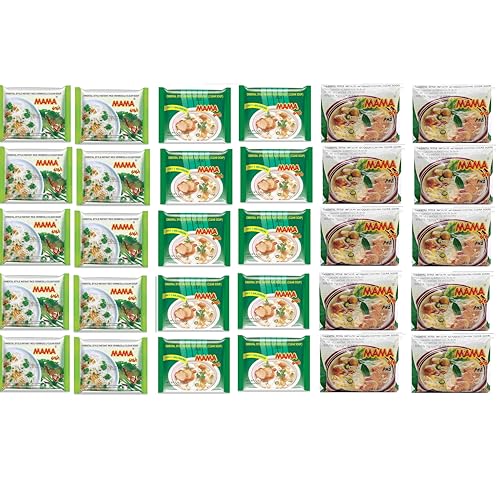 Mama Oriental Style instant noodles Mix Flavor Bundle Package Total 30 Packs (3 Flavor Clear Soup Mix (Flat Noodle, Rice Vermicelli, and Chand Noodle) 3 Flavor 10 bag each total 30 bags