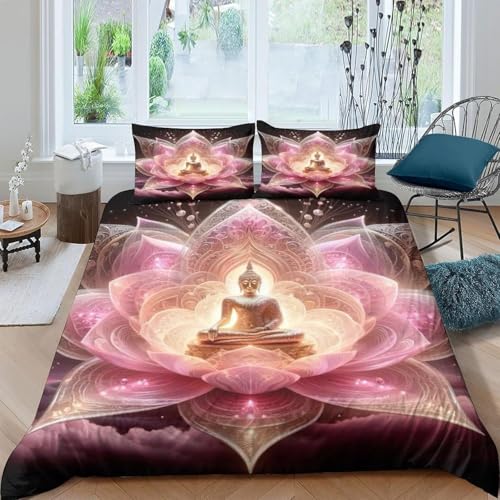 Housse De Couette 200X200 Cm Enfant 3D Statue De Bouddha - Parure De Lit 1/ Personne en Microfibre 3 Pièces avec Fermeture Éclair, Housse Couette Imprimé avec 2 Taies...