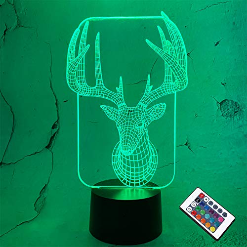 Preisvergleich Produktbild CooPark Hirsch 3D nachtlicht 3D Illusion Nachtlampe Berührungsschalter Schreibtisch Tisch Wohnkultur Lichter 16 Farben Mehrfarbige Fernbedienung USB Power Lampe für Kinder