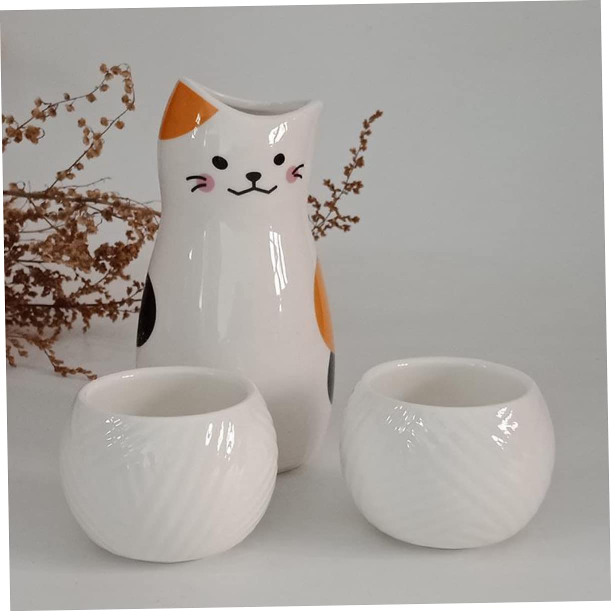 CIYODO 1Set Style Ceramic Sake Pot and Present for Cat Lovers for Home Use Retro Sake Kettle for Sake and Wine