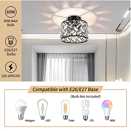 Image of FRIDEKO HOME Crystal Light Fixture Ceiling Mount - Black Hallway Light Fixtures Crystal Semi Flush Mount Ceiling Lights for Kitchen Bedroom Bathroom Entryway(8.86 Inch, Bulb not Included)