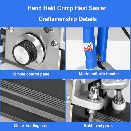 Sellador térmico de mano para sellado de bolsas, control de temperatura ajustable hasta 300 °C, ancho de sellado de 10 mm, diseño portátil para bolsas de papel de aluminio y kraft