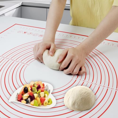 Extra Large Dough Mat,Silicone Baking Mats for Rolling Pastry Kneading Sheet Silicone Sheet for Kitchen Counter Red 32x24