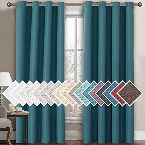 H.VERSAILTEX Linen Blackout Curtain 96 Inches Long for Bedroom/Living Room Thermal Insulated Grommet Linen Curtain Drapes Primitive Textured Burlap Effect Window Drapes 1 Panel - Heather Aegean Blue