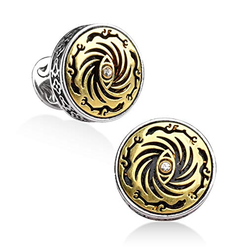 18K Gold Plated Eye Of Storm Cufflinks, Best Gifts For Men, Wedding, Business, With Luxury Wooden Gift Box #TOP4
