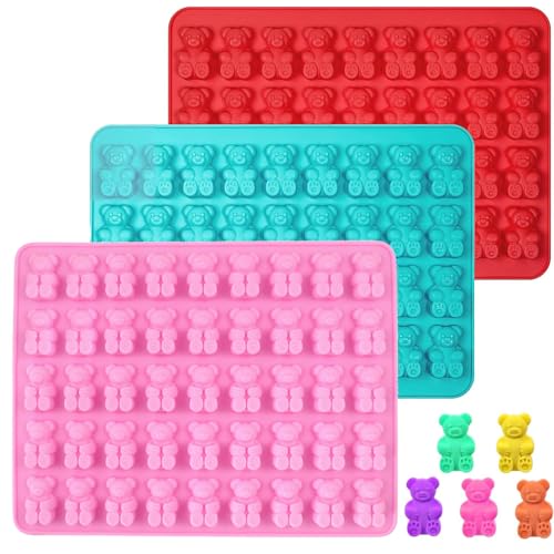 WUBAYI Lot de 3 moules en silicone en forme d'ours en gélatine de qualité alimentaire résistants à la chaleur, parfaits pour la fabrication de bonbons,...