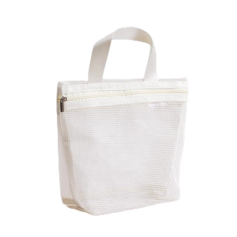 1 bolsa de mão de malha de maquiagem, bolsa de armazenamento de artigos de higiene pessoal portátil para viagem, ferramentas de banho, bolsa organizadora de cosméticos com zíper, Off White, Casual