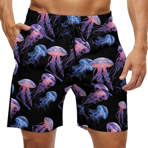 Jellyfish Print Mens Swim Trunks Quick Dry Board Shorts Beach Swimwear Bathing Suits