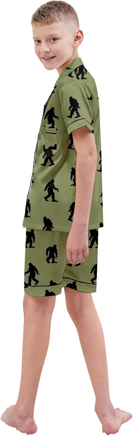 Boys Silk Pajamas Set Button Down Short Sleeve 2 Piece Sleepwear, Orangutan Green, 11-12 Years = Tag 160 - Image 6