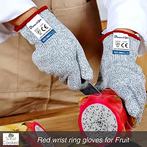 Image of Dowellife Cut Resistant Gloves Food Grade Level 5 Protection, Safety Kitchen Cuts Gloves for Oyster Shucking, Fish Fillet Processing, Mandolin Slicing, Meat Cutting and Wood Carving. (Small-2 Pairs)
