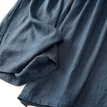 Vintage damesbroek, culottes, katoen, linnen, wijde pijpen, palazzo-broek, elastische taille, capribroek met zakken, sportieve korte broek, marineblauw, XL
