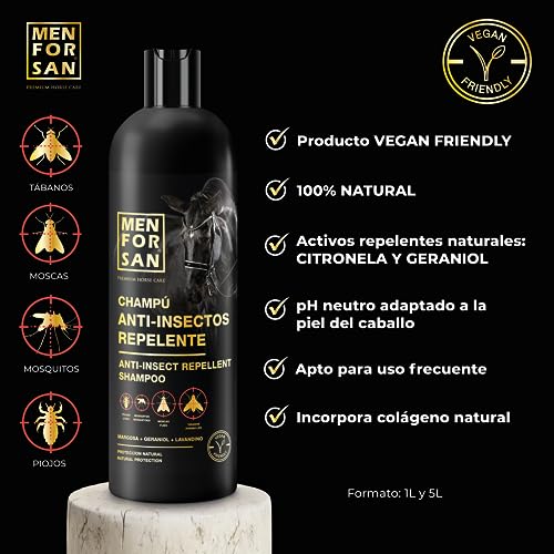 Miniatura 4 de Menforsan Champú Anti-Insectos Repelente Para Caballos, 1l Con Margosa, Geraniol Y Lavandino Bio, 100 Natural Eficiente Contra Moscas Y Tabanos