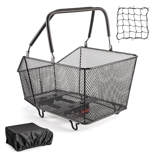GEWAGE Panier arrière pour vélo, Grand Panier Porte-Bagages Amovible avec système de Fixation Rapide Exclusif, Maille métallique Robuste, Jusqu’à 20 kg