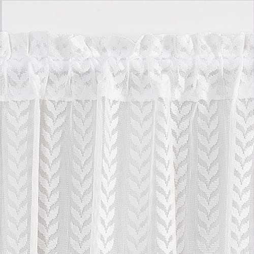 Lazzzy Lace Sheer Kitchen Curtains 36 Inch Length Vintage Tier Curtains Country Cafe Curtains Leaf Embroidery Drapes Privacy Voile Tulle Off-White Window Curtain Set 2 Panels Ivory #TOP1