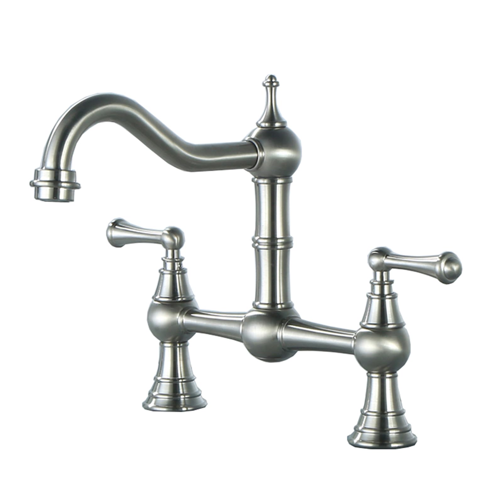 ZYCHSJXA Kitchen Sink Mixer Taps 2 Hole Dual Lever Rotatable Bridge Brass Tap,Brushed Silver