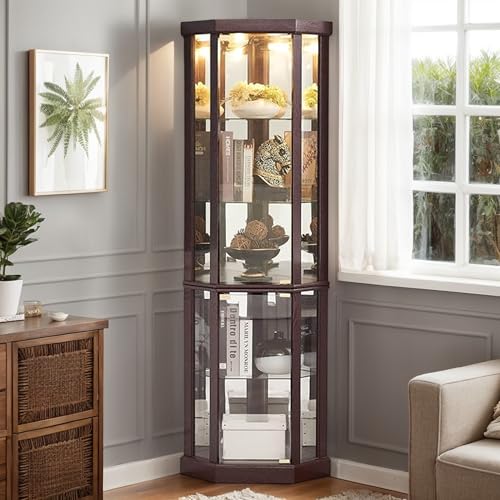 Curiocornercabinetlightedglassdisplaycabinettemperedglassdoorandshelvecornerdisplaycabinetincluedbulbcuriocabinetrackforlivingroomdarkcherry165l165w70h Urban Country Home Decor Curio corner cabinet lighted glass display cabinet tempered glass door and shelve corner display cabinet inclued bulb curio cabinet rack for living room dark cherry 165l 165w 70h urban country home decor