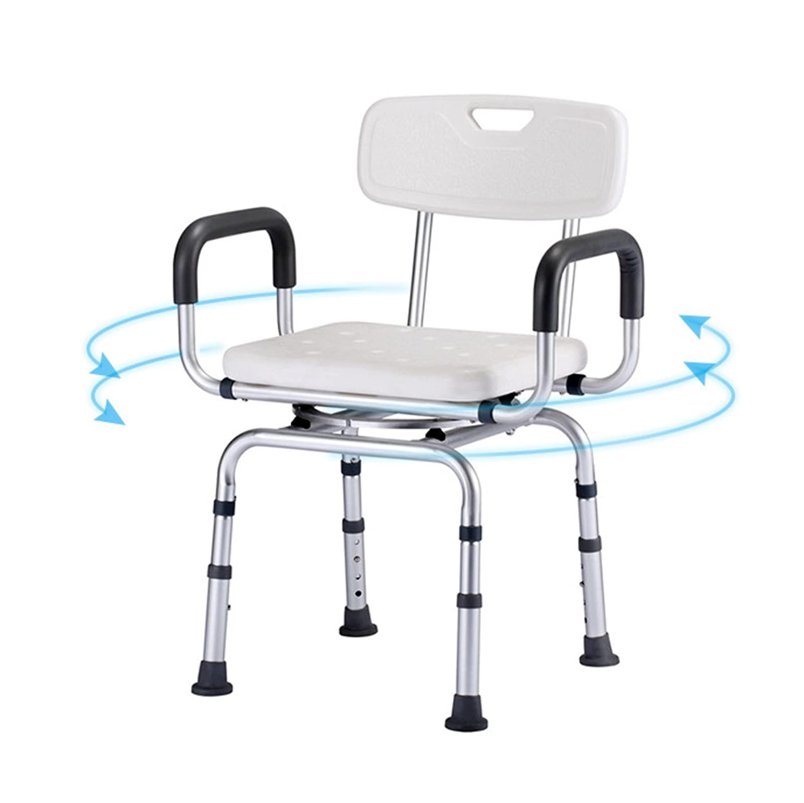 Seat Heavy Duty Swiweling Shower Chair, dla osób starszych i niepełnosprowatych z regulowaną wysokością, ramionami i tyłem - antypoślizgowy stołek łazienkowy Podpory do 180Kg
