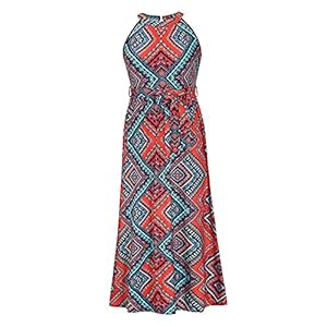 XYJD Lente en zomer dames casual mode ronde hals afdrukken stropdas taille opknoping nek mouwloos hoge taille grote…