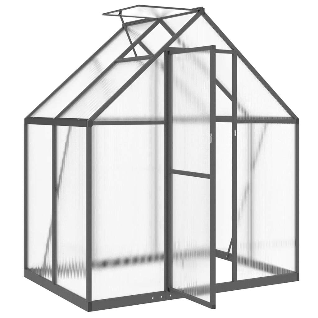 Serra con telaio di fondazione, antracite, 169 x 114 x 195 cm, in alluminio e policarbonato da 4 mm, resistente ai raggi UV, con finestra di ventilazione e porta a battente, per la