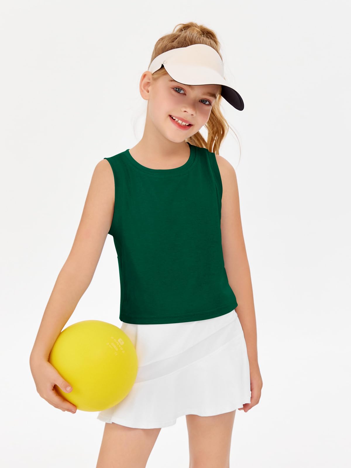 Haloumoning Débardeurs athlétiques sans manches pour filles - Haut court en maille dans le dos - Chemises de sport mignonnes - 5 à 14 ans