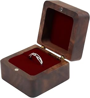 Ring Boxes, Square Wooden Ring Box Ring Holder Box with Magnetic, Elegant Ring Bearer Box Small Ring Box for Wedding, Engagement, Proposal, Ceremony, Anniversary (red)