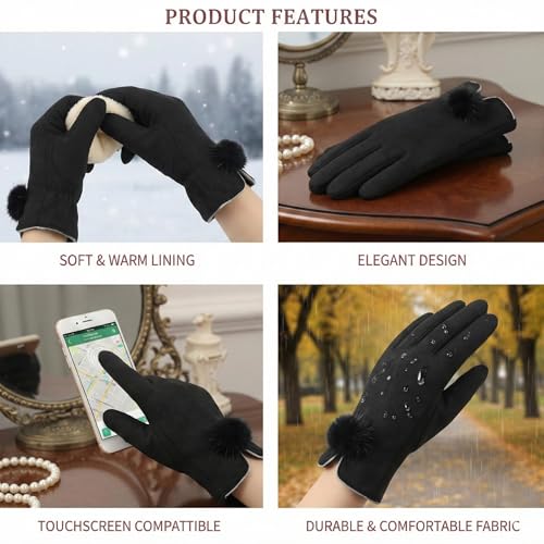 Image of Kraptick Women's Winter Woollen Gloves-Premium Thermal Fleece Lined Touchscreen Hand Warmer Gloves for Cold Weather, Cycling & Driving Soft Fur Cable Knit Elastic Mittens