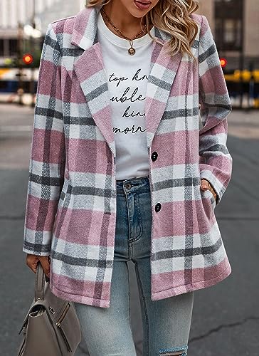 PRETTYGARDEN Women Plaid Shacket Jacket Trendy Fall Casual Button Wool Blend Tartan Trench Coat Winter Clothing with Pockets