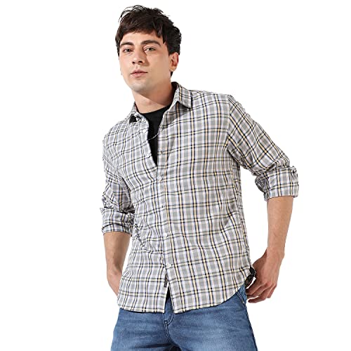 Image of CAHOOT Men's Button Up Shirt for Casual Wear | Regular Fit | Poly Lycra Shirt Crafted with Short Sleeve & Enhanced Stretch Comfort Fit for Everyday Wear