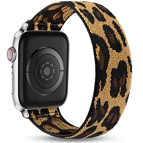 Ouwegaga Bracelet de Remplacement Compatible avec Apple Watch 44mm 42mm 40mm 38mm/41mm, Elastique Nylon Souple Bracelet Compatible avec iWatch Séries SE 8 7 6 5 4 3 2 1, 38mm/40mm/41mm-S/M Léopard Cover