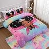 A Nice Night Black Girl Princess with Wings Comforter Set,Pink Gradient Glitter Rainbow Galaxy 6pcs Kids Bedding Set,Twin #3