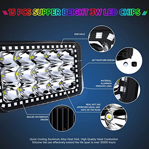 Lámparas LED 4x6 para vehículo con función RGB Halo, 4 piezas miniatura 3