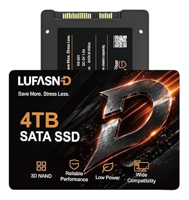 Lufasnd Internal 4TB SATA SSD, 2.5 Inch SSD SATA III 6Gb/s, Solid State Drive, Up to 520MB/s Read Speed, 3D NAND Flash, Compatible with Laptop & Desktop PC