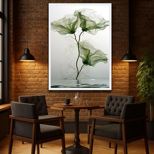Décoration abstraite tableau sur toile floral vert éthéré 30x40 - 3