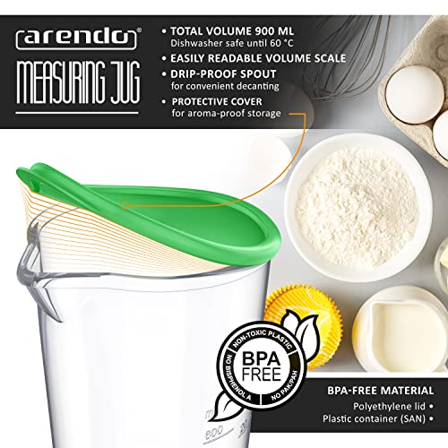 Arendo Measuring jug 600 ml with Measurements displayed, Mixing Jug, Blender Beaker Green lid, 20 oz, Transparent Cup - Image 3
