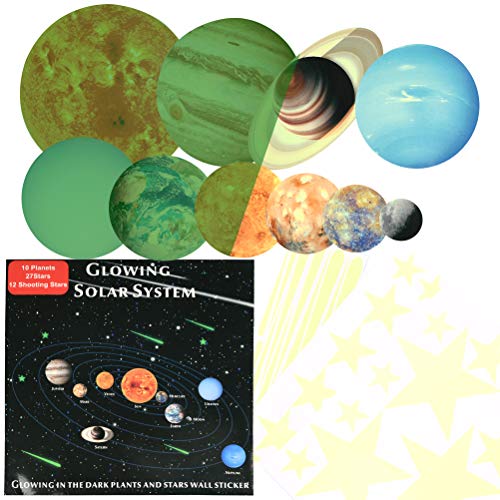 YOTINO Pegatinas Fluorescentes de 9 Planetas del Sistema Solar Pegatinas de Pared Decorativos 3 Hojas Adhesivo de Estrella Fluorescente para Habitación Niños