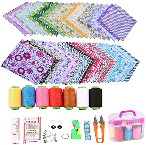 50 Pcs 4" x 4" Craft Fabric, Craft Bundle Patchwork, Pre-Cut Quilt Squares, Quilting Fabric Bundles with Sewing Kit for DIY Artcraft Pattern