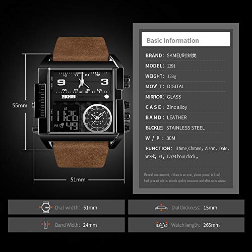 Image of SKMEI Men's Digital Sports Watch, LED Square Large Face Analog Quartz Wrist Watch with Multi-Time Zone Waterproof Stopwatch