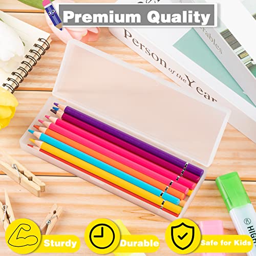 Image of Fainne 24 Plastic Pencil Case Bulk Hard Pencil Boxes with Snap Lid Crayon Maker Pen Organizer Stackable Craft Storage Boxes for School Supplies(Single Layer,White,7.09 x 2.36 x 0.98 Inch)