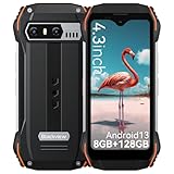 [2024 Android13 タフネスマホ]Blackview N6000SE スマホ simフリー アウトドア 4.3インチ スマートフォン 携帯電話 8GB RAM 128GB ROM 防水防塵耐衝撃 18W 急速充電 3700mAh 8MP+13MP 軽量 MIL-STD-810H Wi-Fi NFC 顔 指紋認証 技適認証済 オレンジ