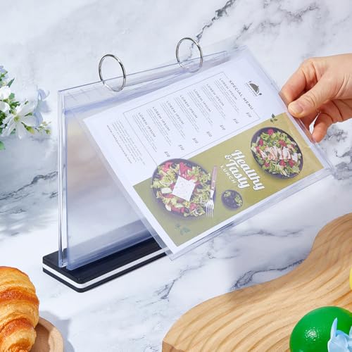 DICOSMETIC 1 Stück A5 Mehrseitiger Wendeblatt Acryl Schildhalter Tisch Menühalter mit 6 Seitenhüllen 81.5x21.5x3.6cm Tisch Schild Vertikal Displayständer für Foto Bar Restaurants Hochzeiten Hotel