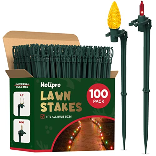 Christmas Light Yard Stakes [Set of 100] Outdoor Light Stakes - 8.5" Tall - Universal Christmas Pathway Lights Yards, Driveways - Christmas Yard Stakes - Driveway Christmas Light Stakes - USA Made