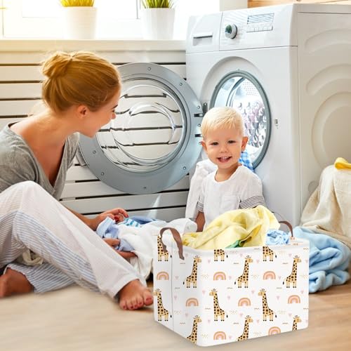 Image of FXOLCSHE Rectangular Giraffe Basket,Waterproof foldable nursery laundry basket,Baby Storage Basket,Kids Toys Bin,Baby Gift Baskets for Bedroom(Giraffes)