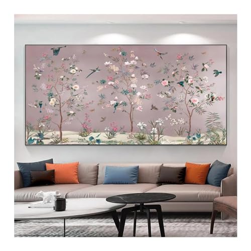 Toile paysage chinois style oiseau 50x100 cm sans cadre pour salon