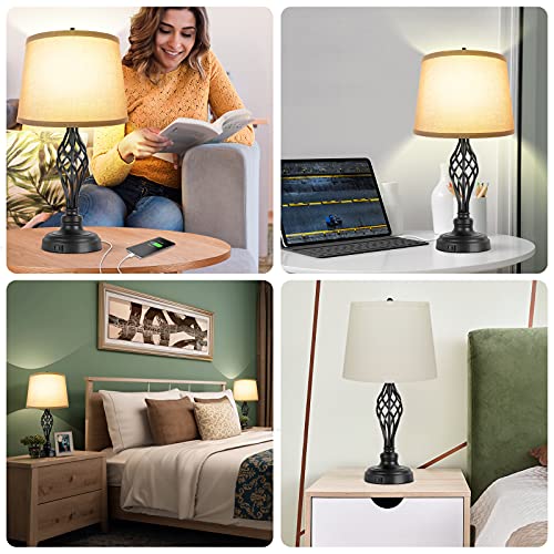 Litosky Set Of 2 Touch Control 3-Way Dimmable Table Lamp Nightstand Lamp With Usb Port Ac Outlet Bedside Desk Lamp With Fabric Shade For Living Room Bedroom, Warm White Bulbs Included #TOP6