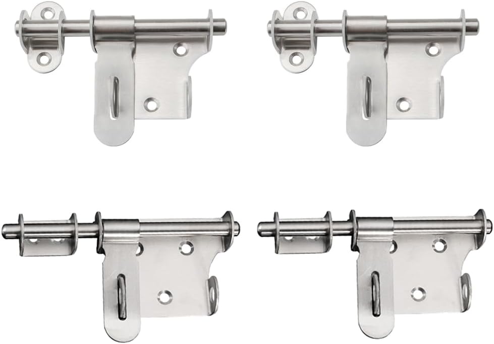 Stainless Steel Bolt Latch Lock, 120mm Sliding Bolt Gate Latch Lock with Padlock Hole, Hardware Gate Latch for Home Office Garden Fence Shed Door (Silver)