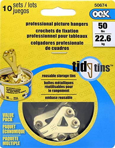 Ook 50674 Professional Picture Hangers, Reusable Art Hooks, Padded, Brass, 50Lbs (10 Set) Gold #TOP1