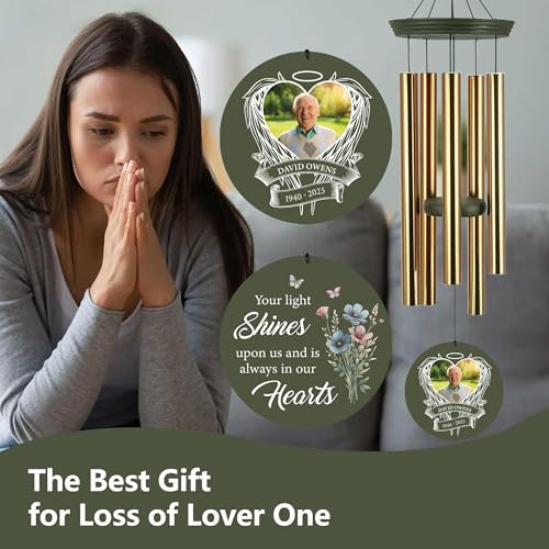 Image of ASTARIN Personalized Wind Chimes in Memory of a Loved One, Bereavement Gifts for Loss of Father, Memorial Gifts Sympathy Deep Tone Wind Chimes for Outdoor, 30 /36 inch Garden Decor(Produced in Texas)