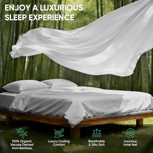 Image of TWK Real 100% Viscose Derived from Bamboo Sheets Set California King Size, Cooling & Silky Soft for Hot Sleeper, Breathable & Moisture Wicking Fabric, 18 inch Deep Pocket with Corner Straps